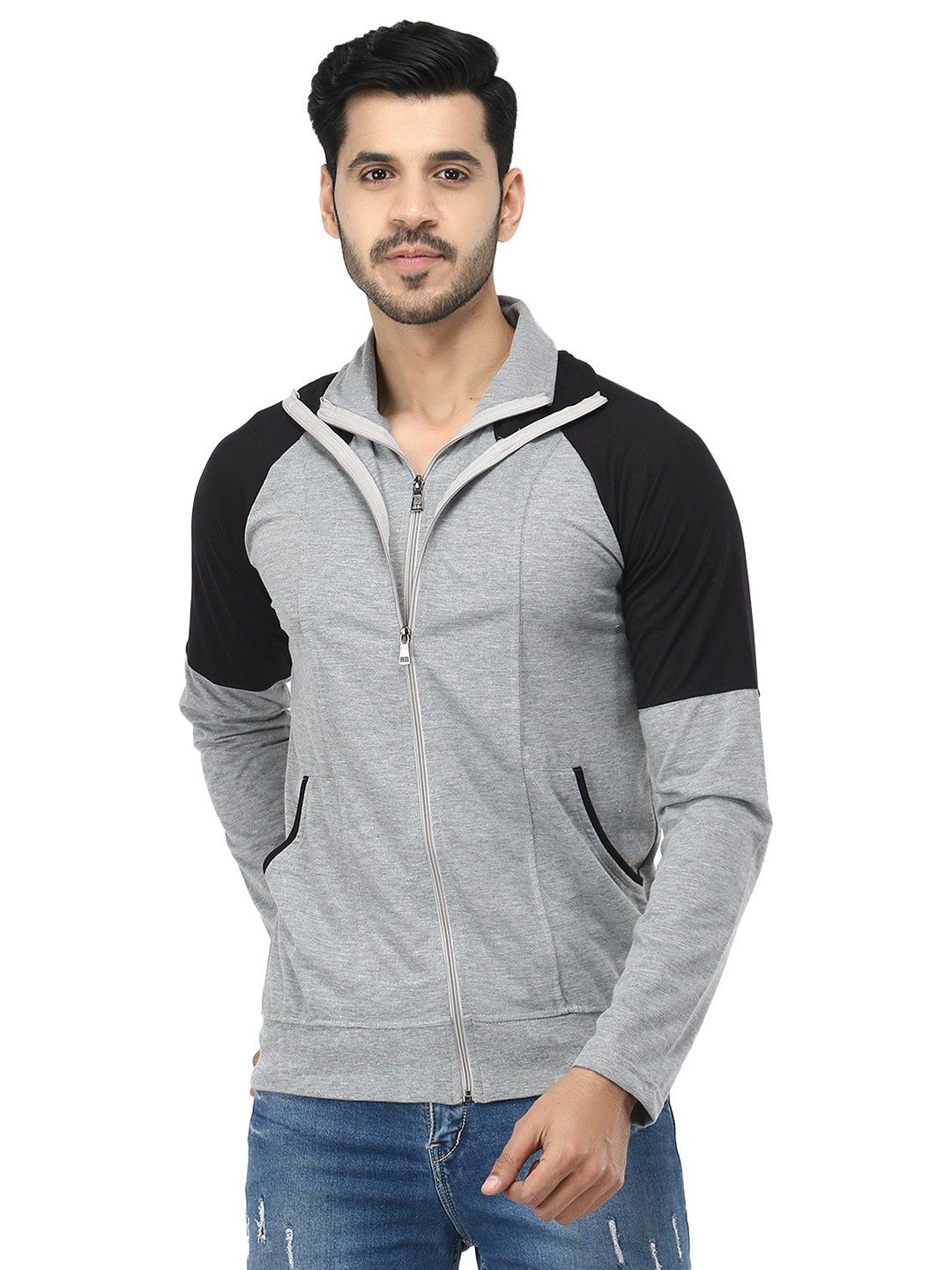 

Black Collection Men Colourblocked Cotton T-shirt, Grey