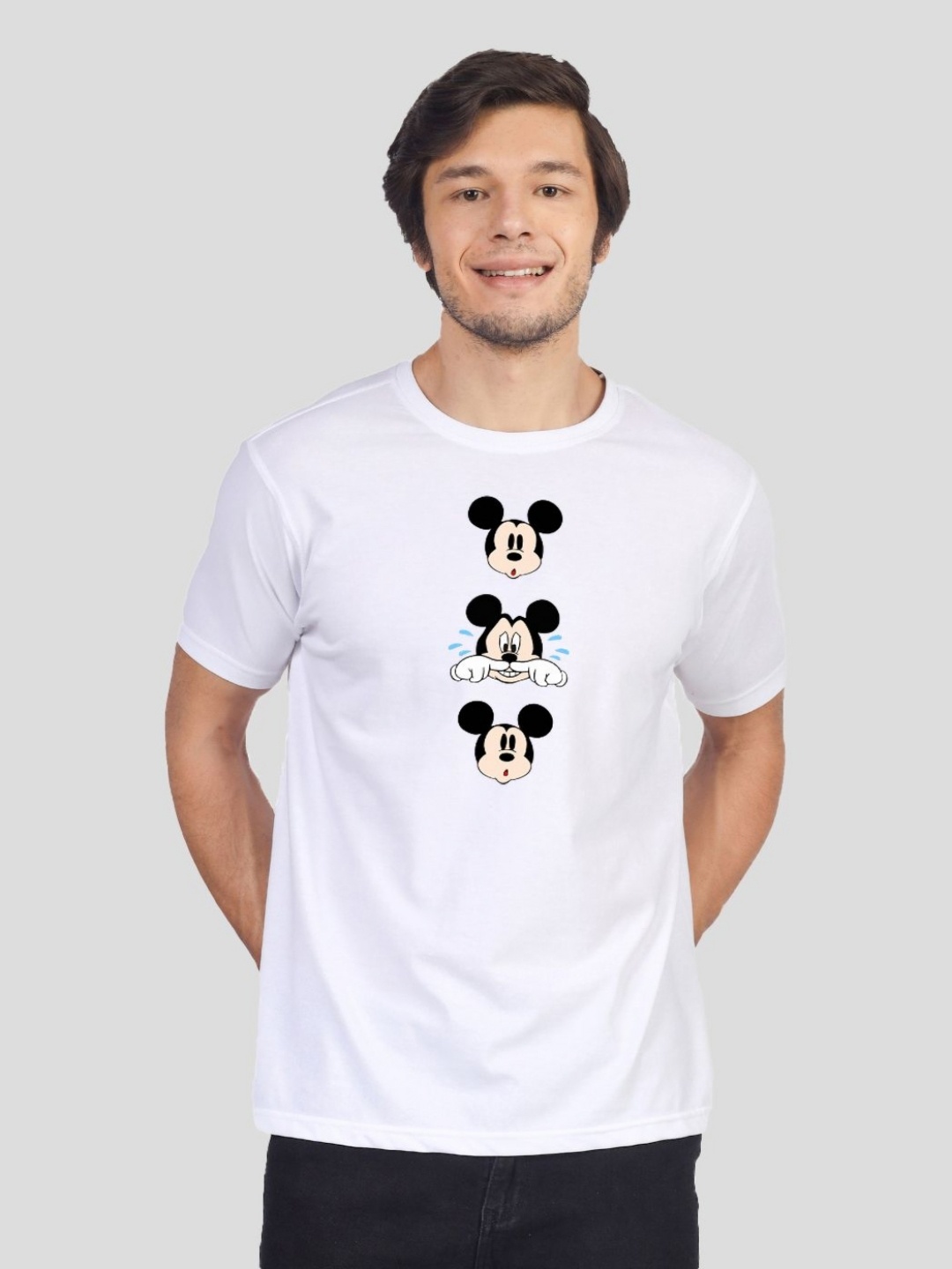 

Greylongg Men Mickey Mouse Graphic Printed Round Neck Cotton T-shirt, White