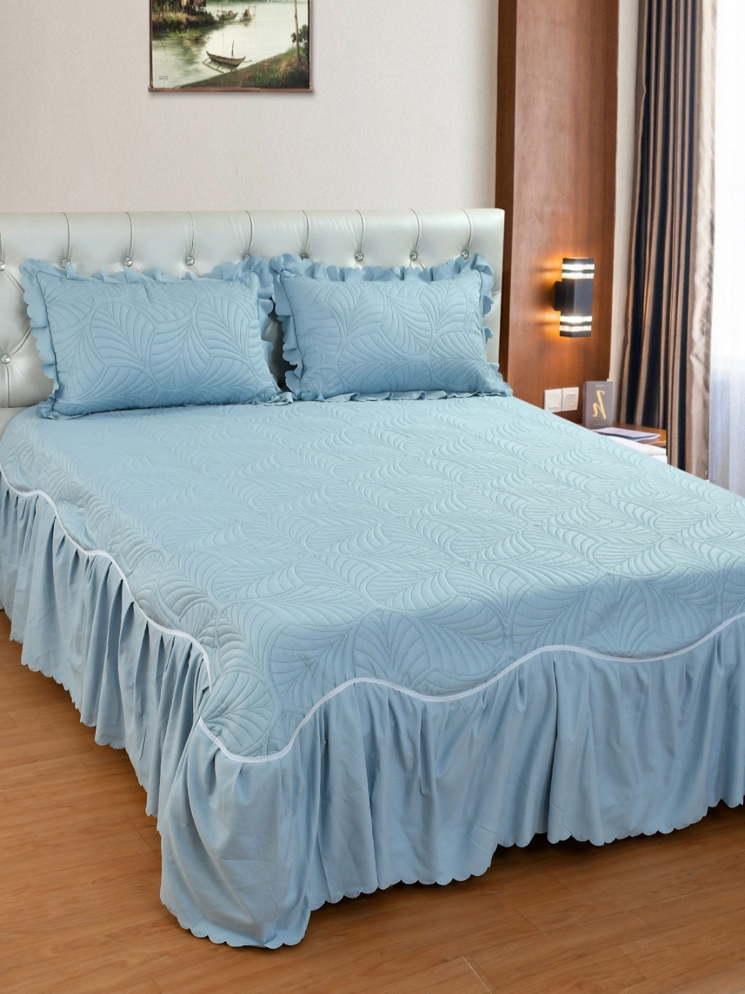 

THE little BIG STORE Blue Quiltted 300 TC King Bedsheet Set - 1.82 m x 1.98 m