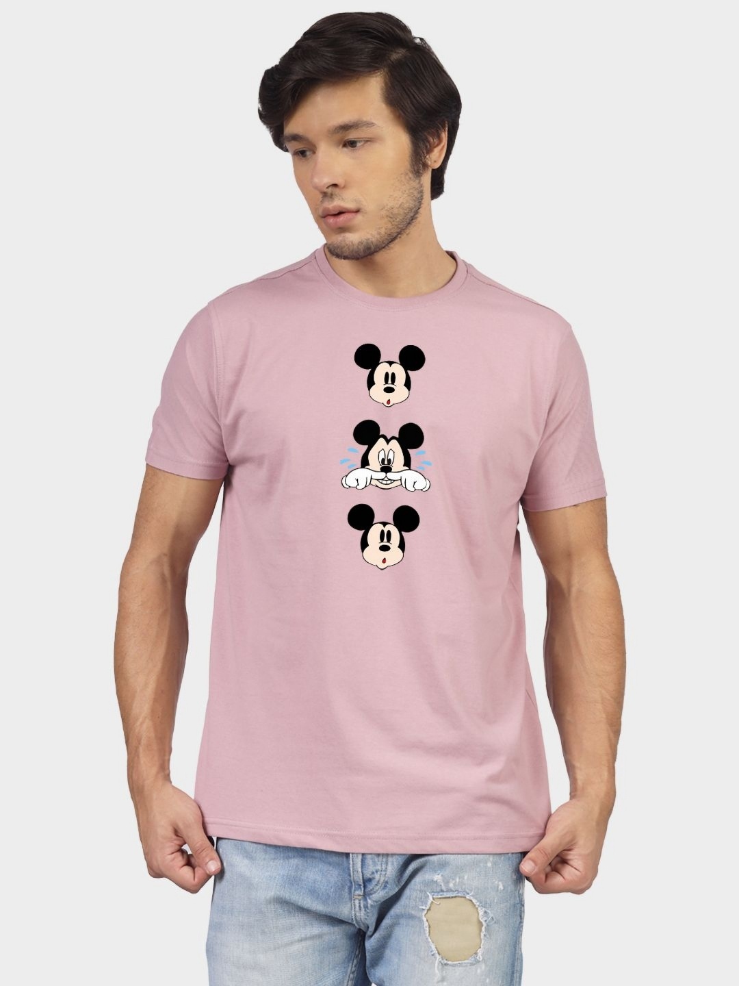 

Greylongg Men Mickey Mouse Graphic Printed Round Neck Cotton T-shirt, Purple