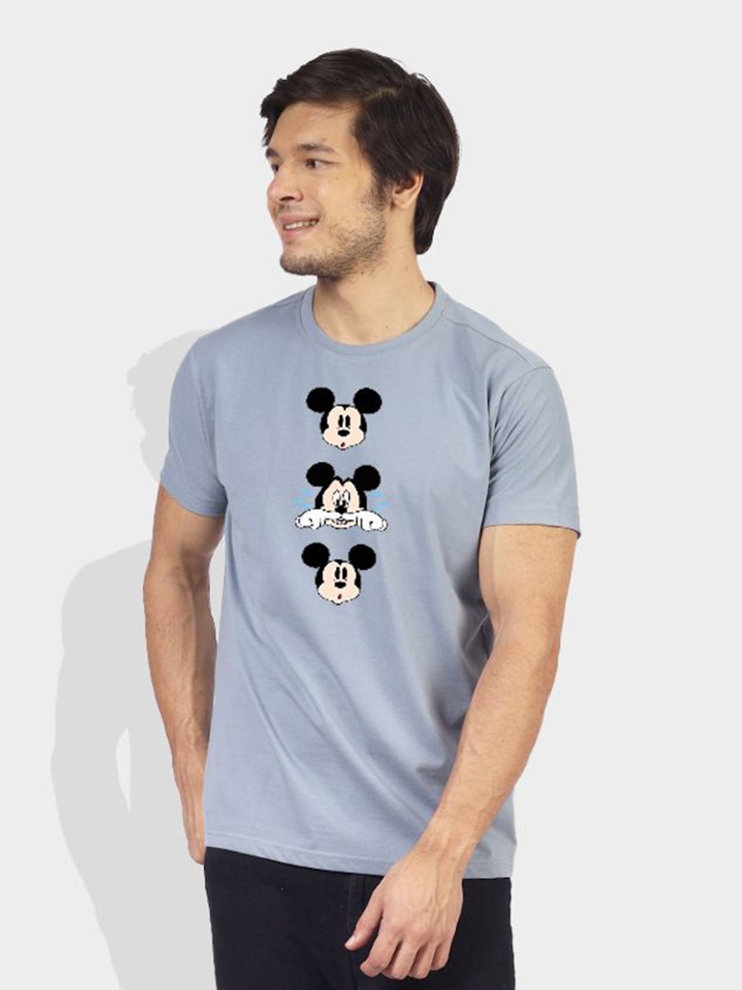 

Greylongg Men Mickey Mouse Graphic Printed Round Neck Cotton T-shirt, Grey