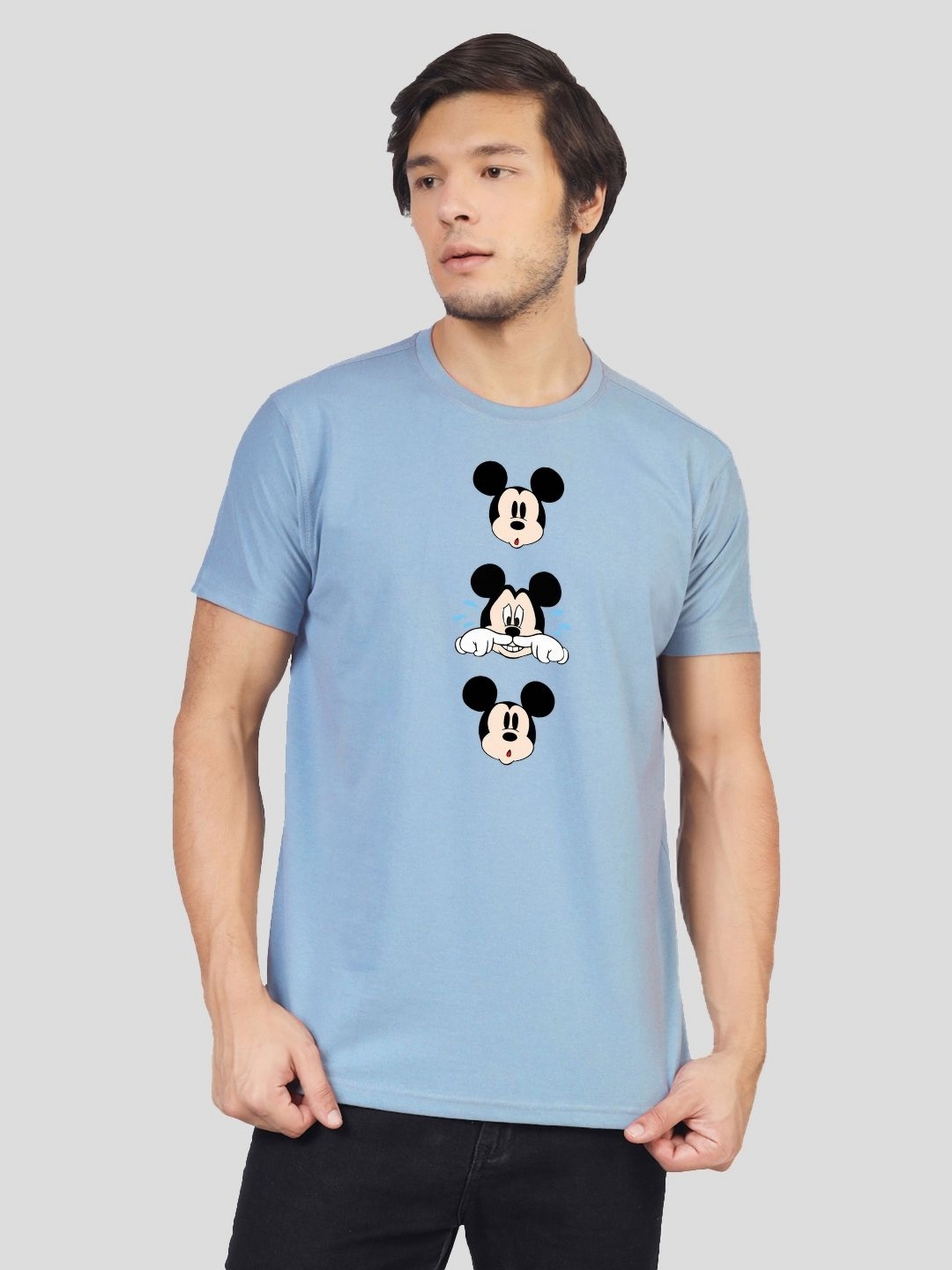 

Greylongg Men Mickey Mouse Graphic Printed Round Neck Cotton T-shirt, Blue