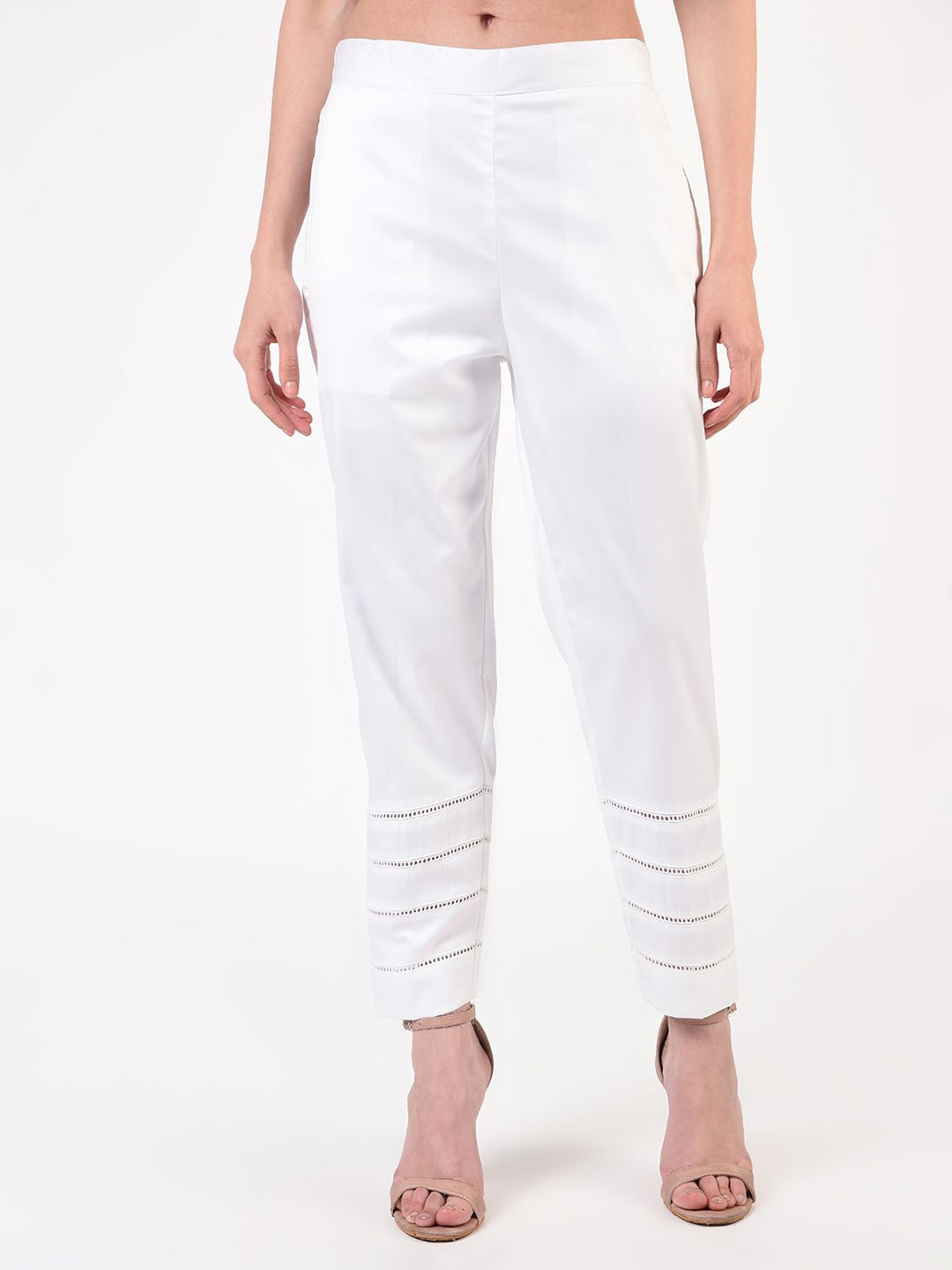 

FLOREOS Women Relaxed Embroidered Regular Fit Cotton Trouser, White
