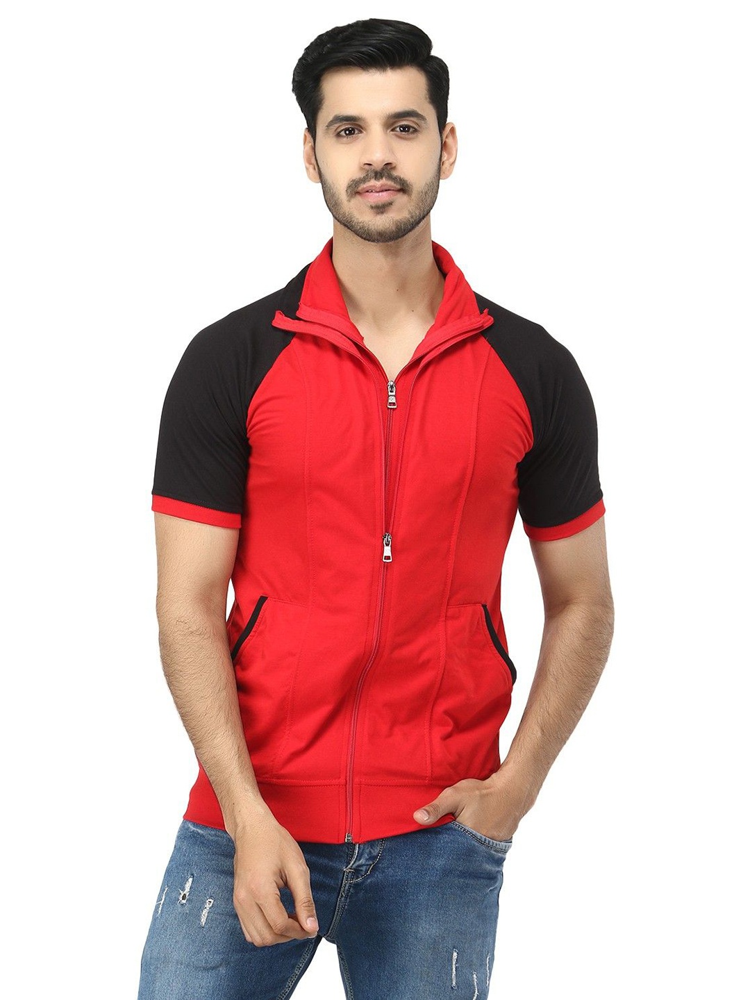 

Black Collection Men Colourblocked Cotton T-shirt, Red