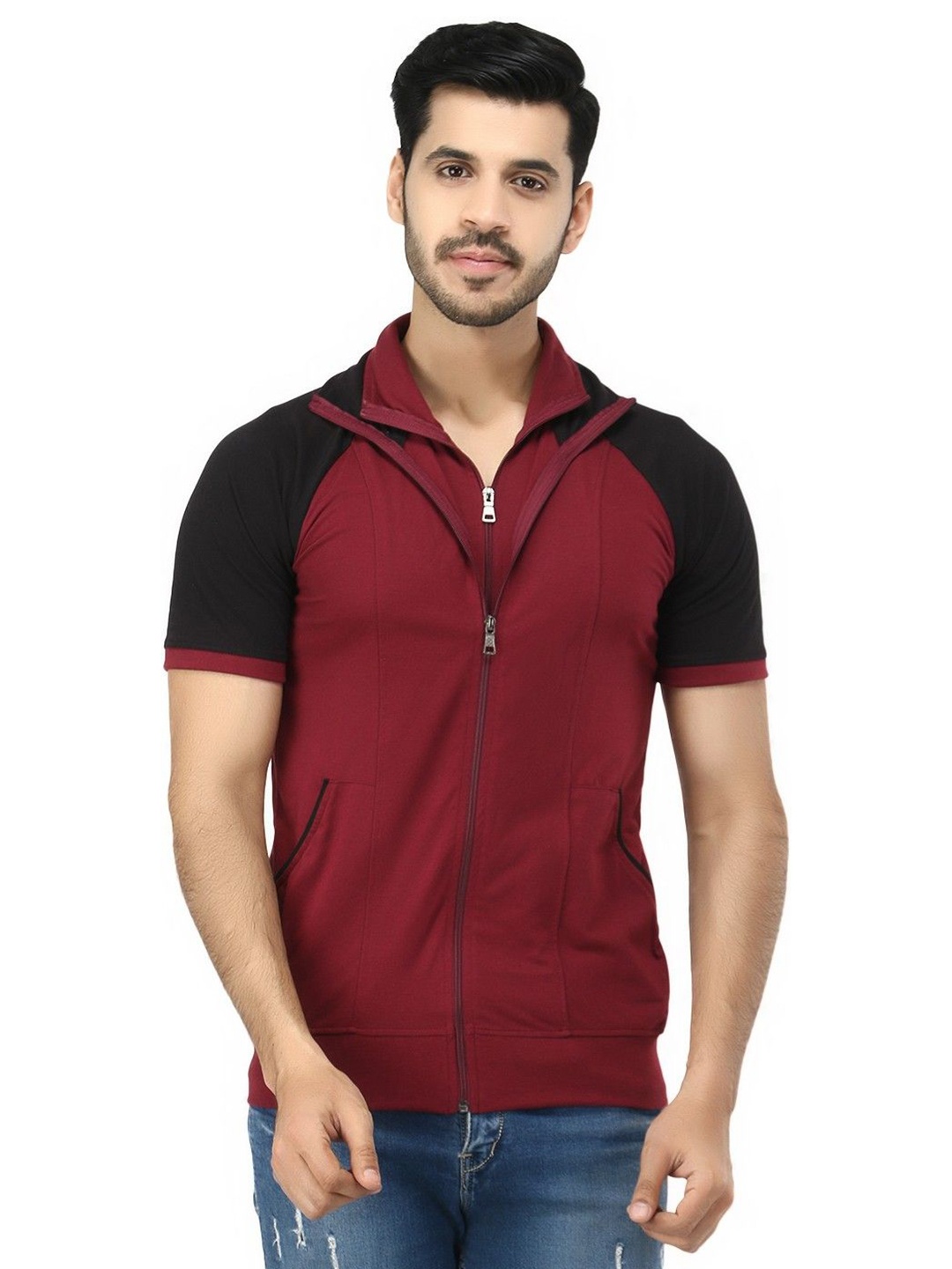 

Black Collection Men Colourblocked Cotton T-shirt, Maroon