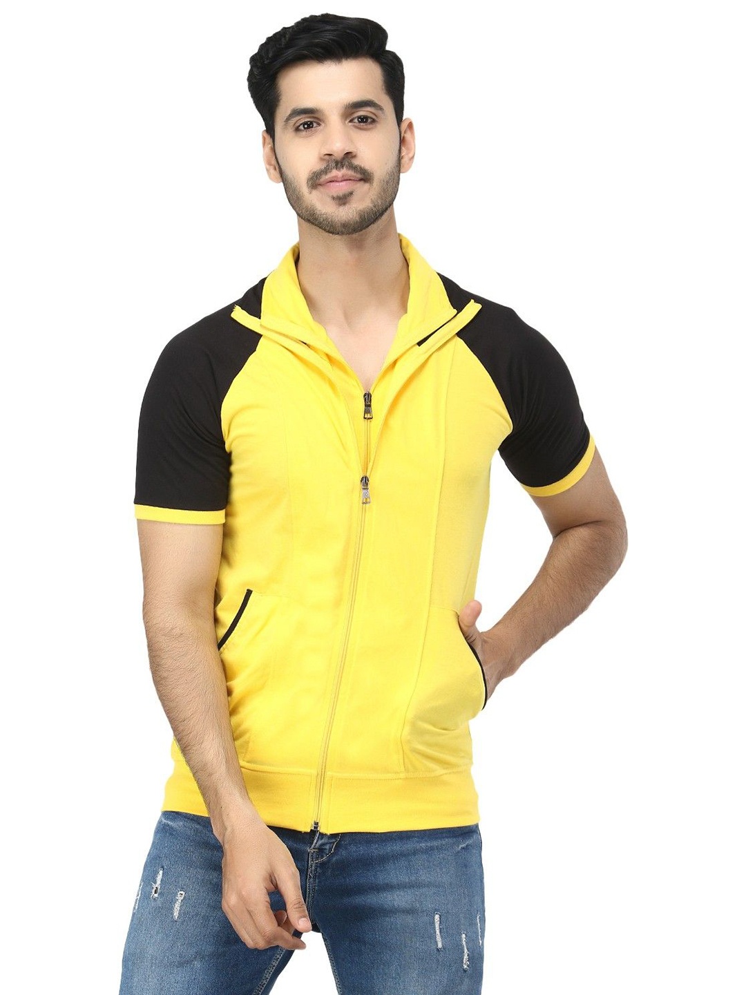 

Black Collection Men Colourblocked Cotton T-shirt, Yellow