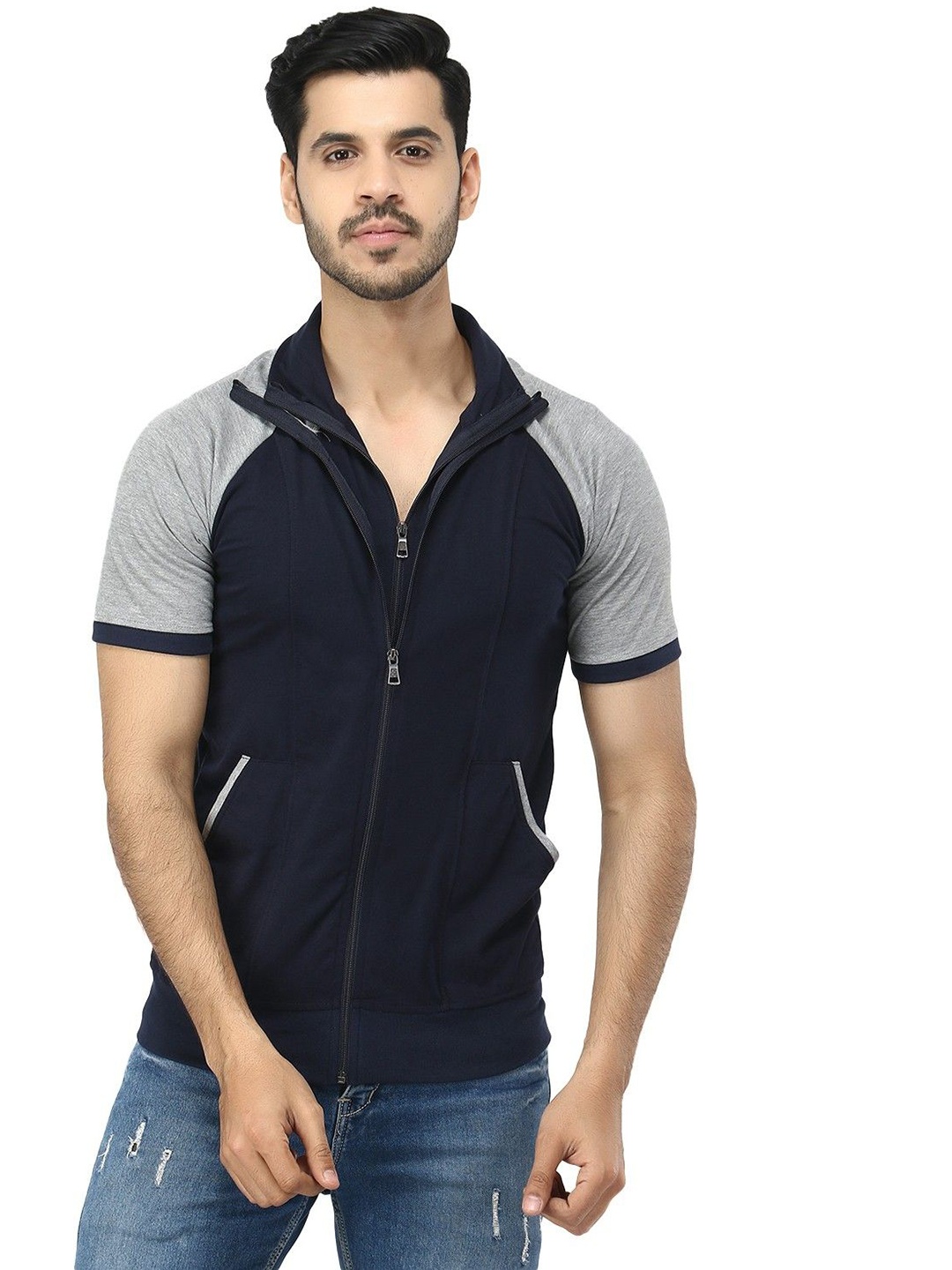 

Black Collection Men Colourblocked Cotton T-shirt, Navy blue