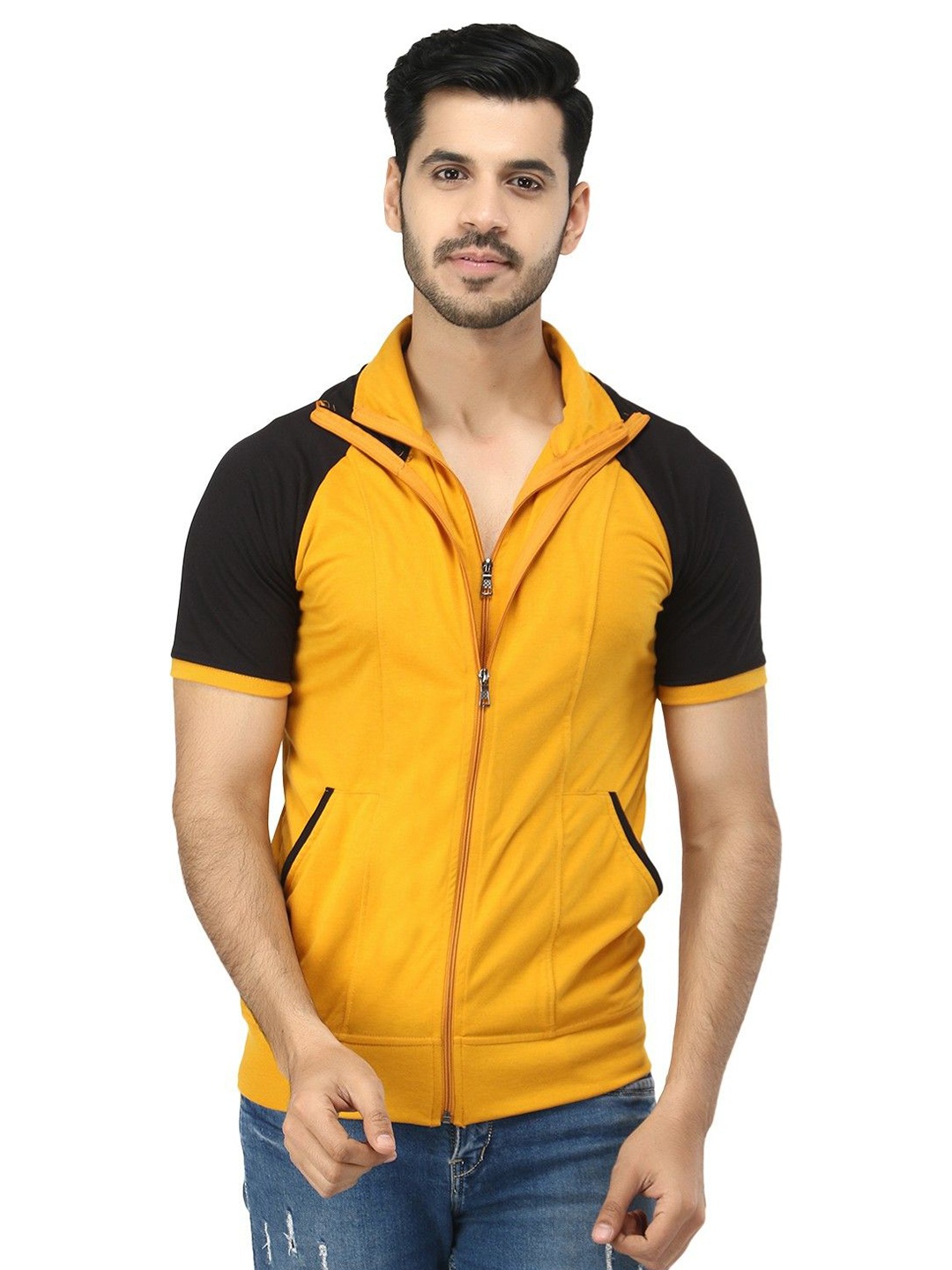 

Black Collection Men Colourblocked Cotton T-shirt, Mustard