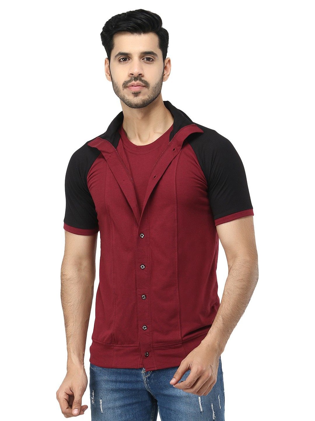 

Black Collection Men Colourblocked Polo Collar Cotton T-Shirt, Maroon