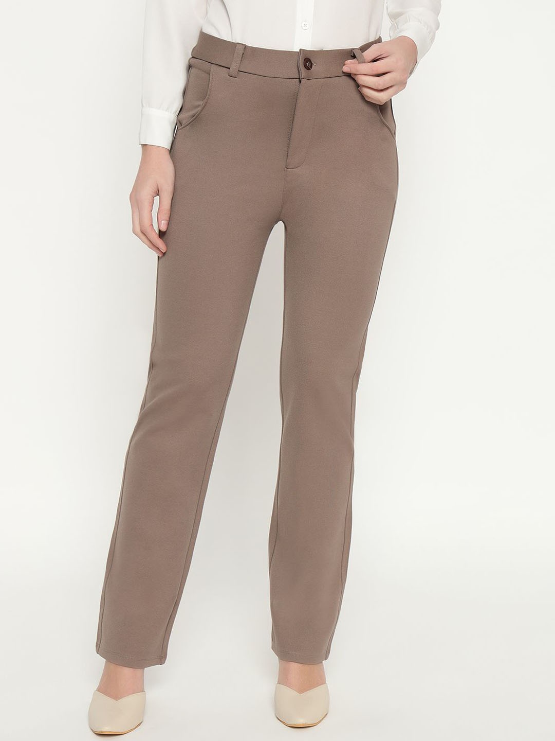 

POSE CASUALS Women Mid-Rise Formal Trousers, Beige