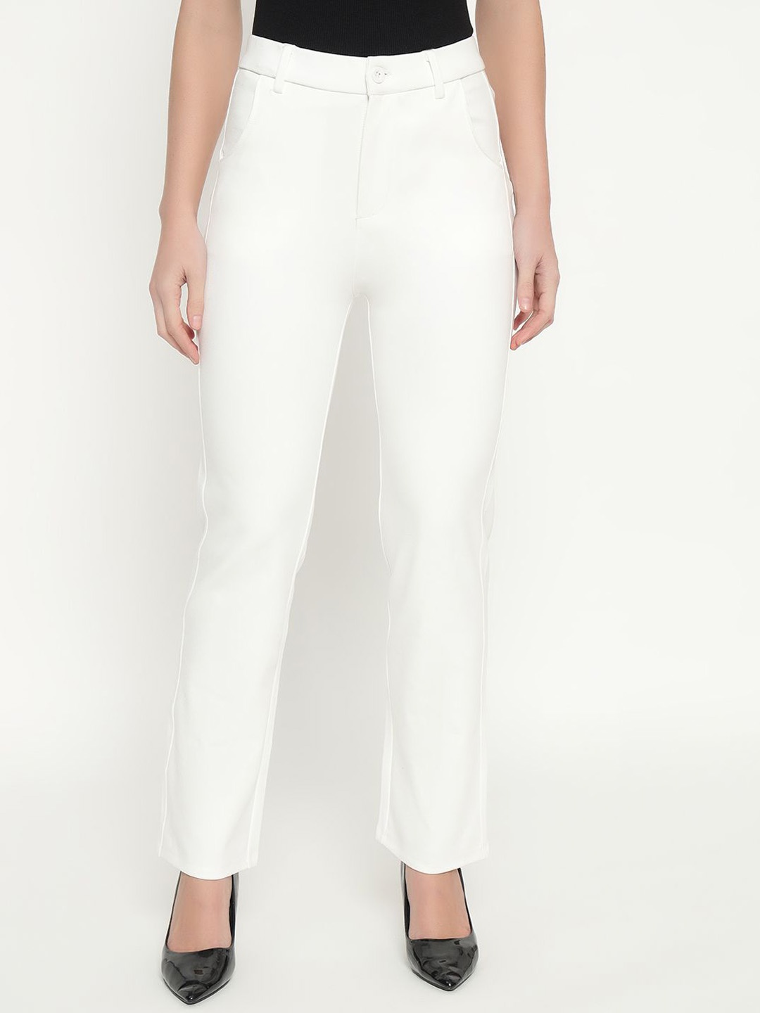 

POSE CASUALS Women Mid-Rise Tapered Fit Trousers, White