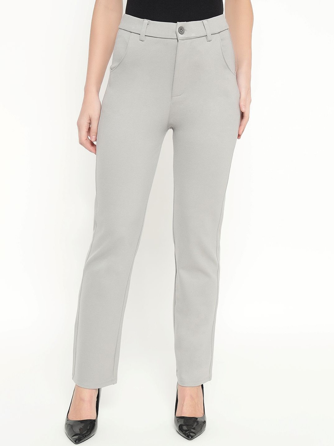 

POSE CASUALS Women Slim Fit Formal Trousers, Grey