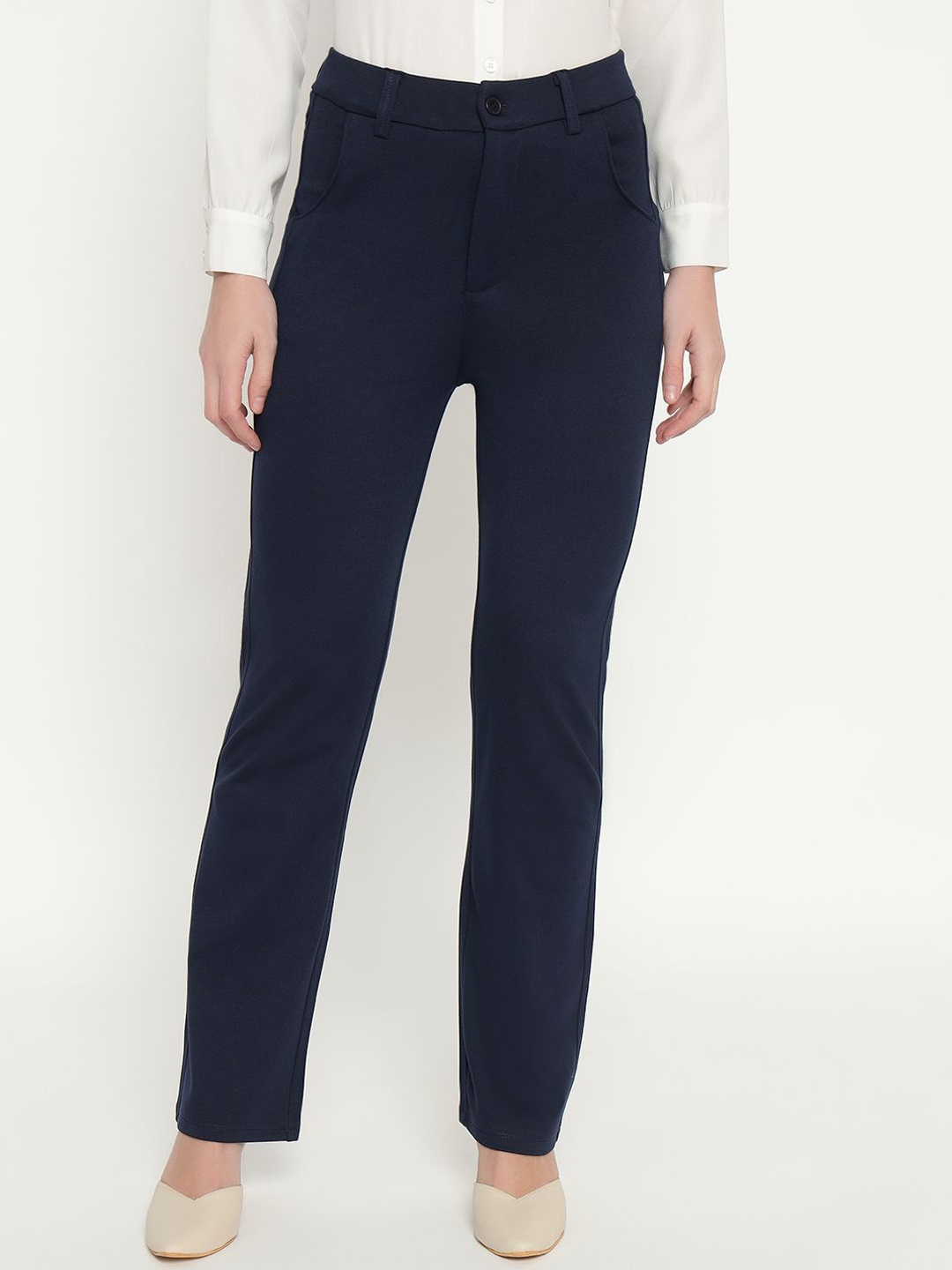 

POSE CASUALS Women Mid-Rise Formal Trousers, Navy blue