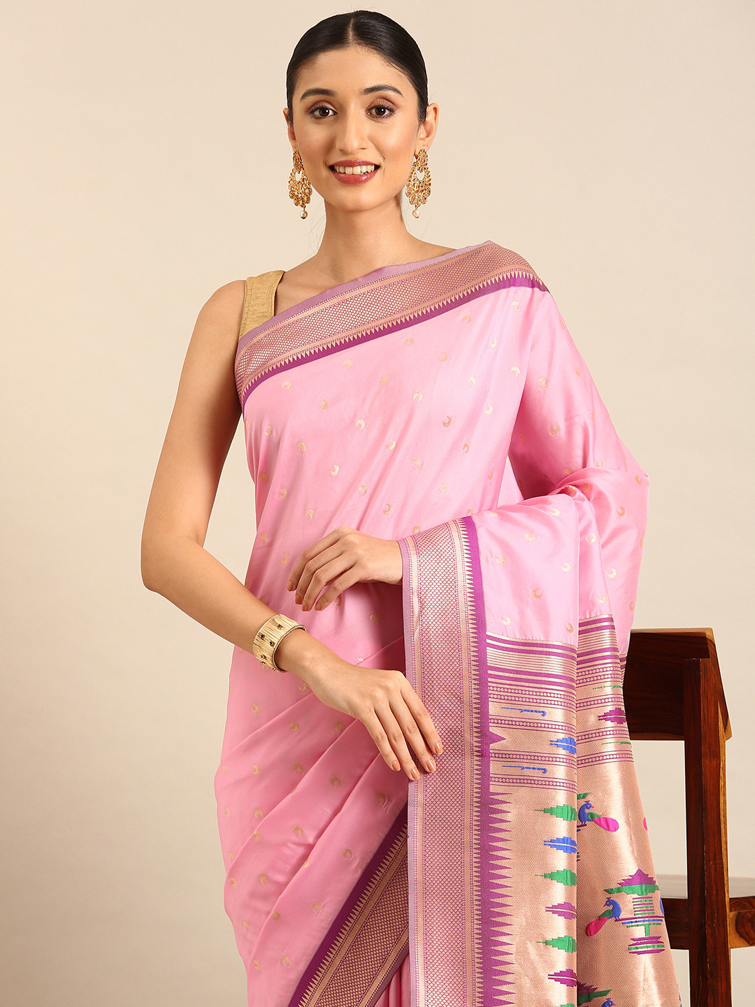 

Mitera Woven Design Zari Paithani Saree, Pink