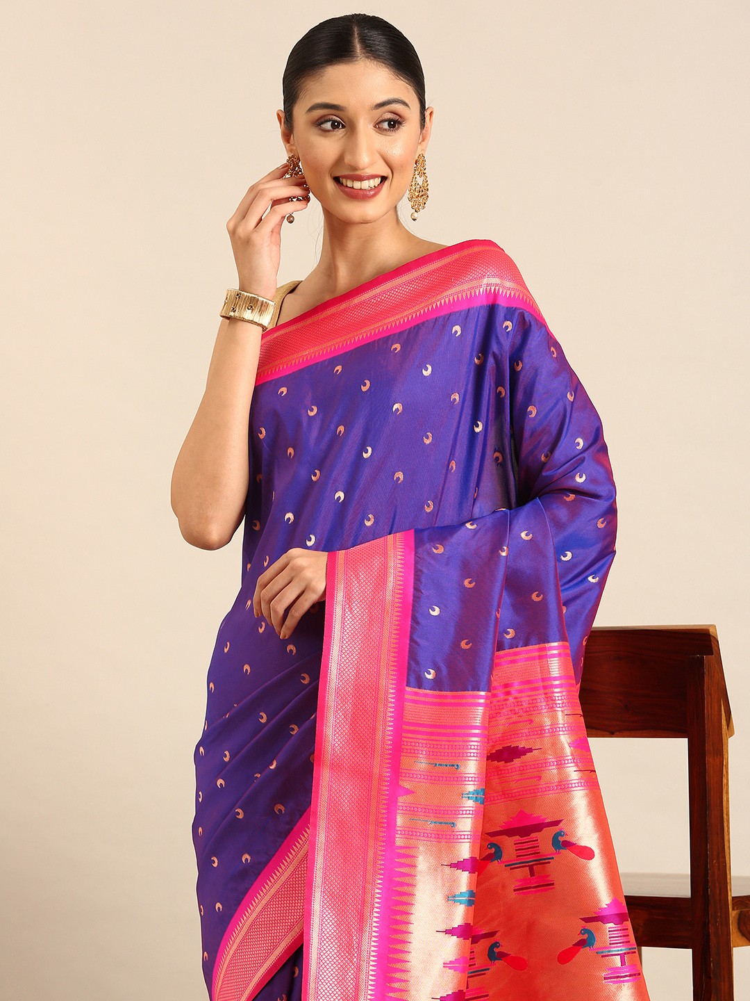 

Mitera Woven Design Zari Paithani Saree, Blue