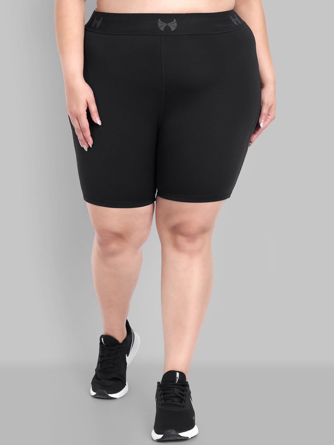 

skyria Women Plus Size Slim Fit High-Rise Training or Gym Sports Shorts, Black