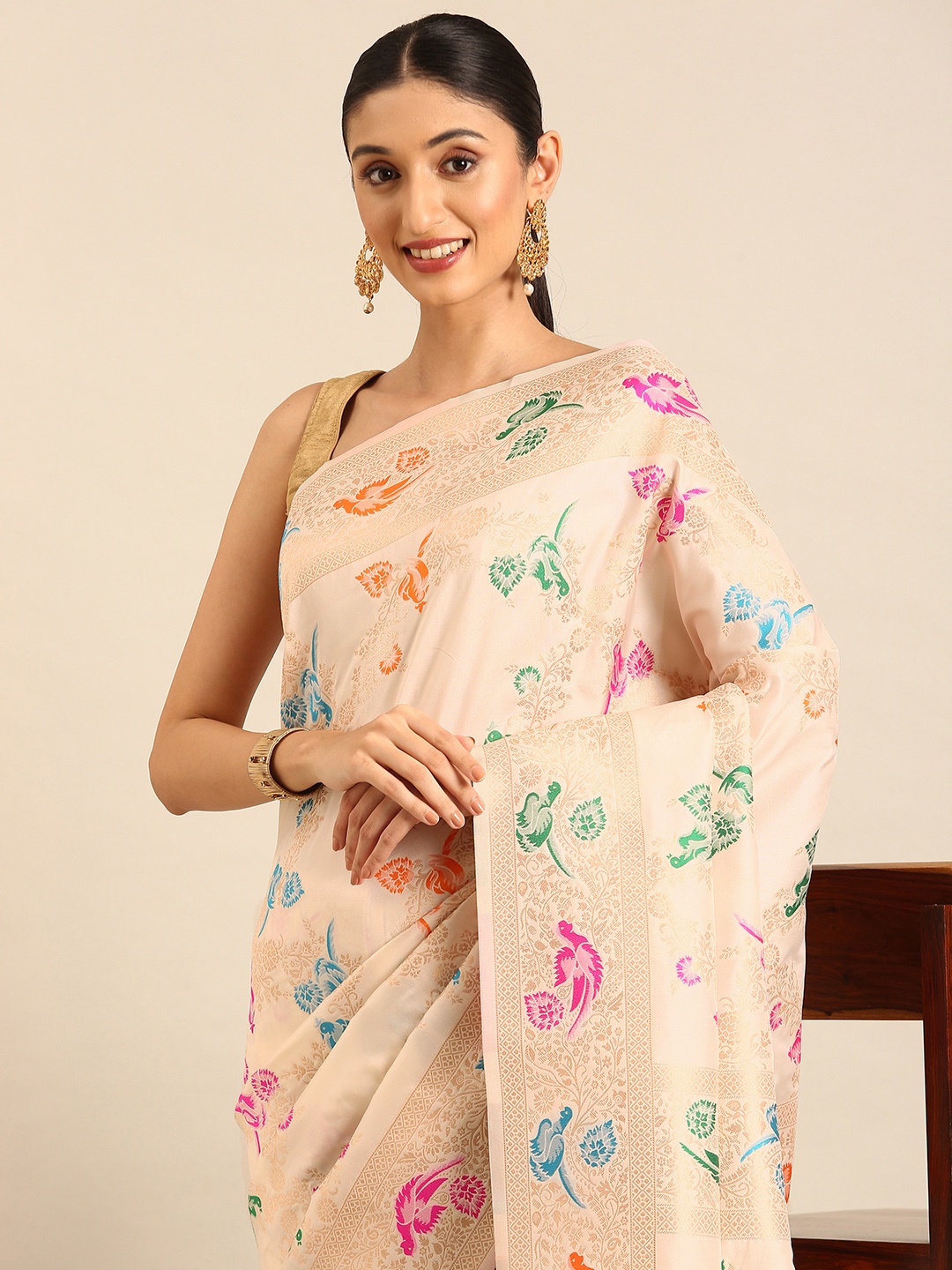 

Mitera Woven Design Zari Banarasi Saree, White