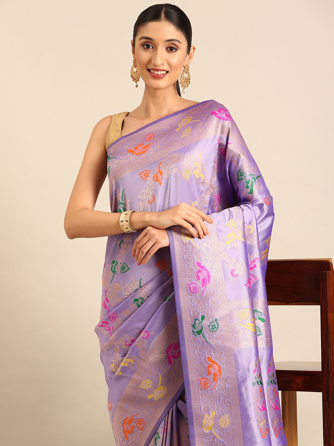 

Mitera Woven Design Zari Silk Blend Designer Banarasi Saree, Lavender
