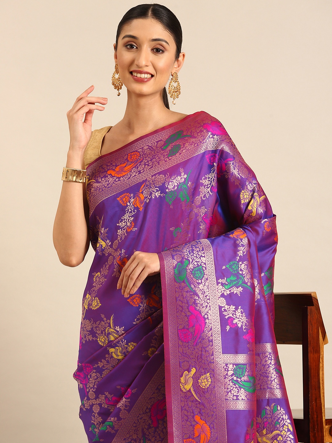 

Mitera Woven Design Zari Banarasi Saree, Purple