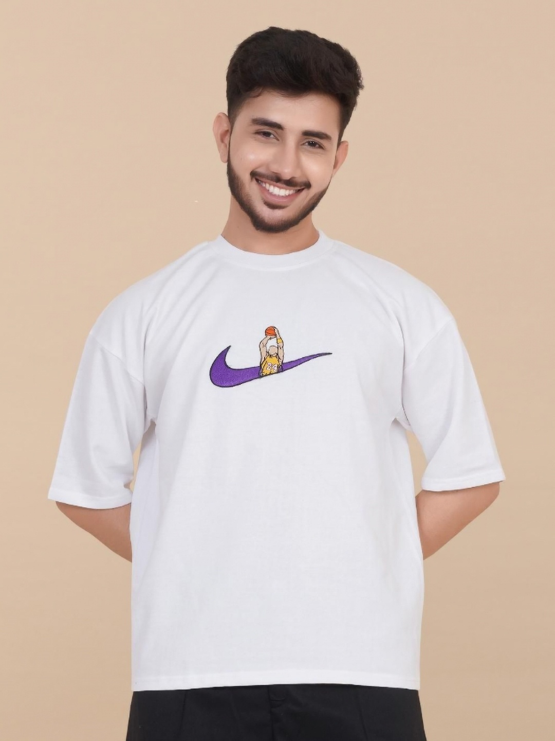 

BLURR Men Graphic Printed Cotton Oversized Casual T-shirt, White