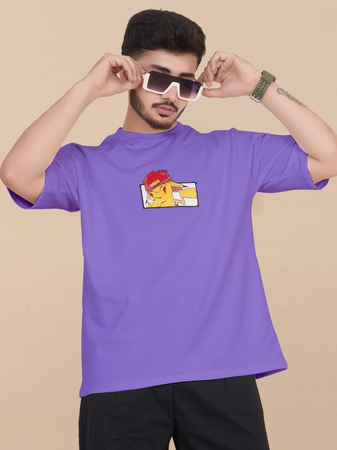 

BLURR Men Pokemon Graphic Printed Round Neck Cotton T-shirt, Lavender