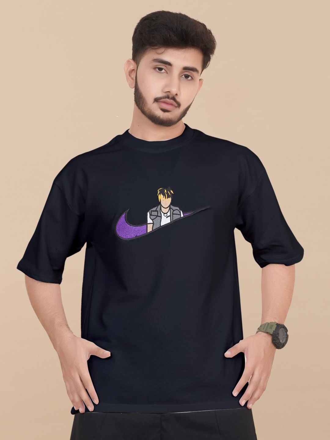 

BLURR Men Graphic Printed Cotton T-shirt, Black