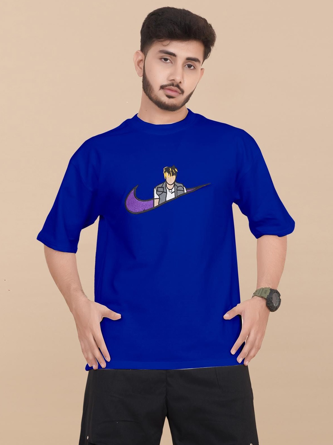 

BLURR Men Graphic Printed Cotton Relaxed Fit T-shirt, Blue