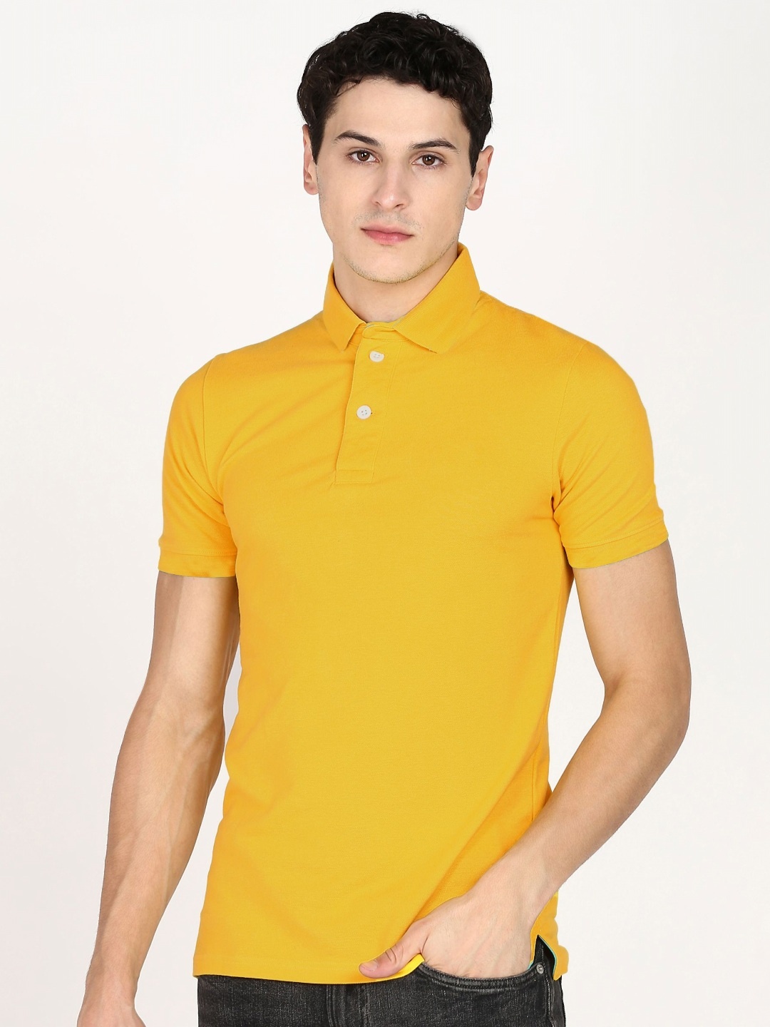 

Moda Rapido Men Solid Polo Collar Cotton Slim Fit T-shirt, Yellow