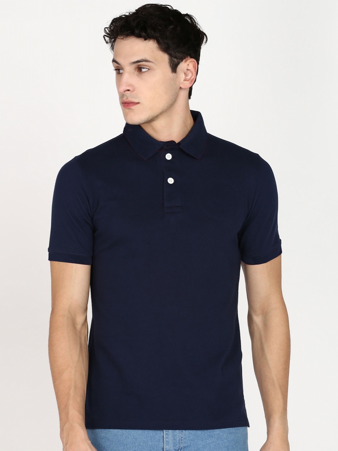 

Moda Rapido Men Solid Polo Collar Cotton Slim Fit T-shirt, Navy blue