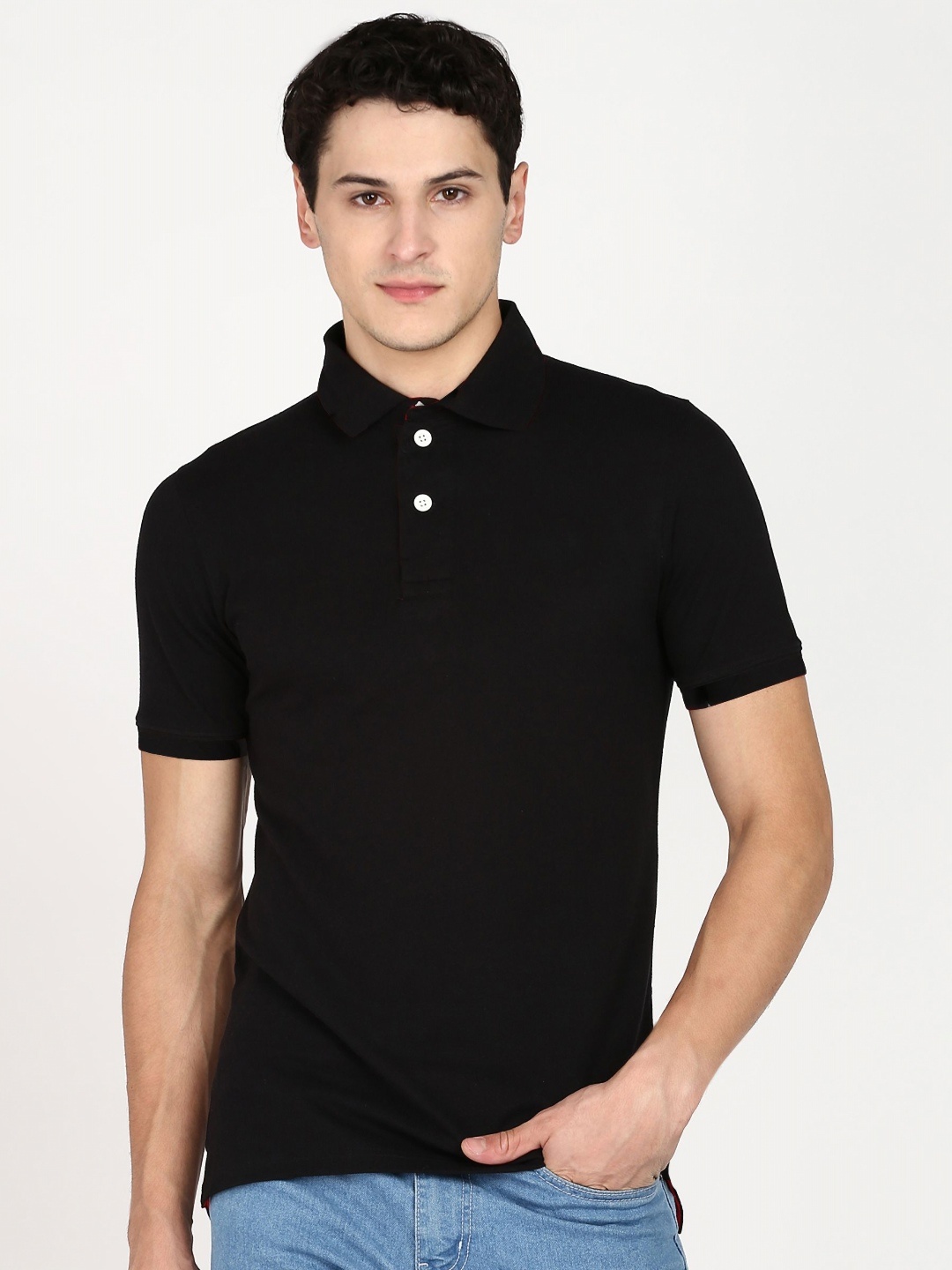 

Moda Rapido Men Solid Polo Collar Cotton Slim Fit T-shirt, Black