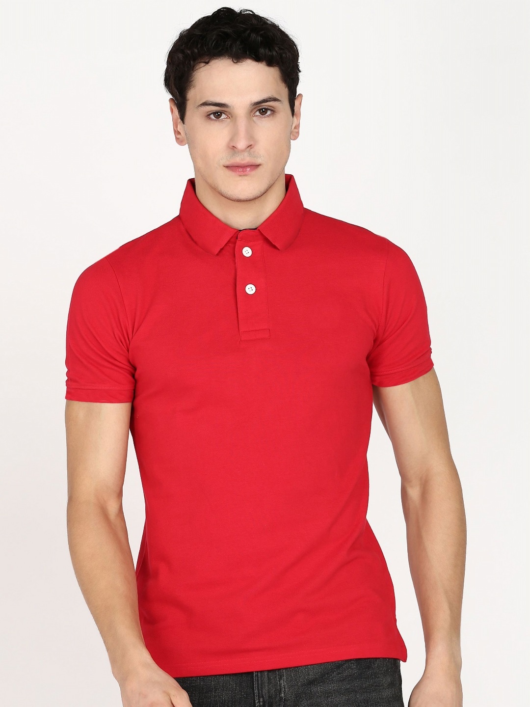 

Moda Rapido Men Solid Polo Collar Cotton Slim Fit T-shirt, Red