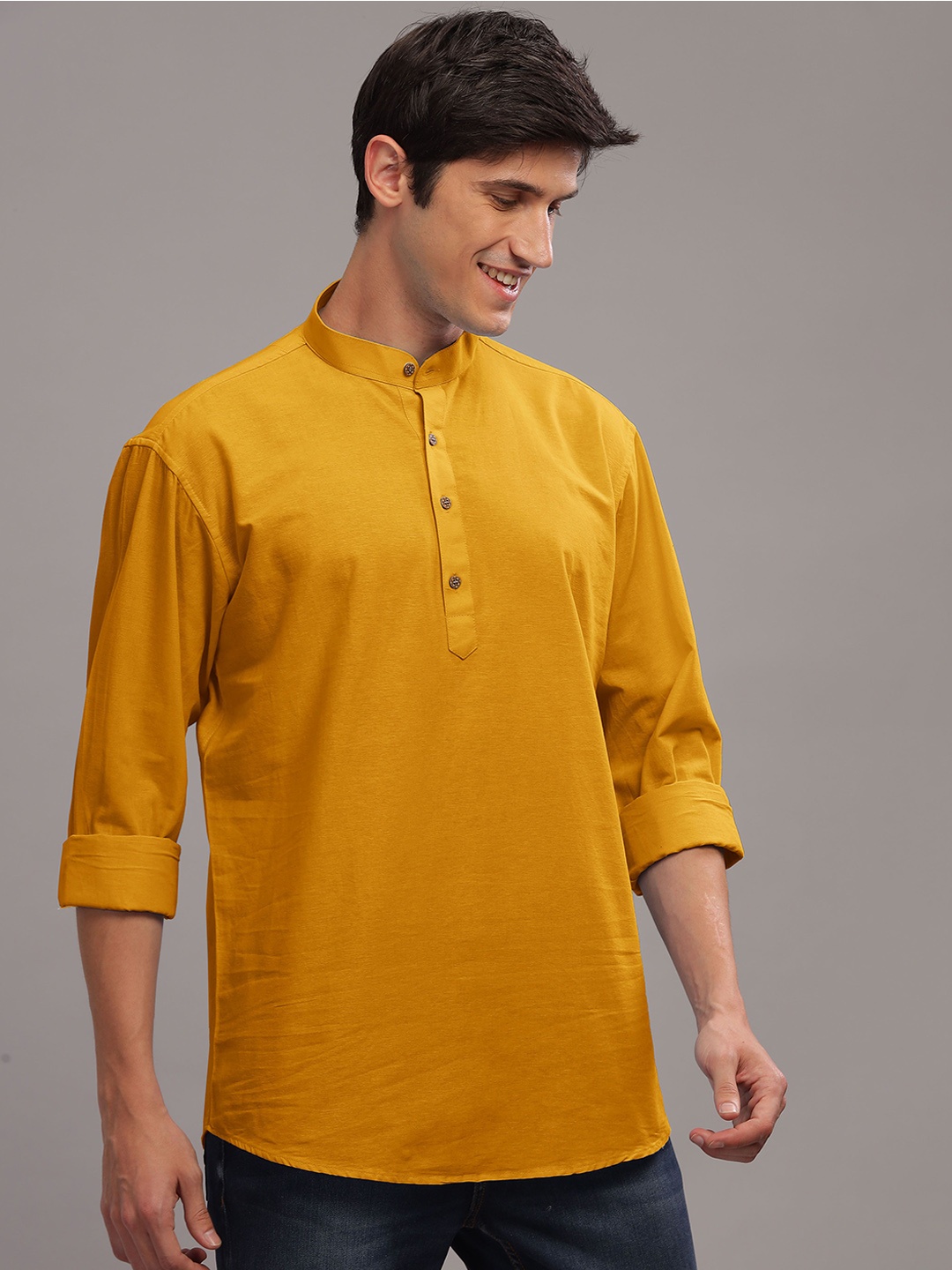 

Anouk Yellow Band Collar Pure Cotton Short Kurta