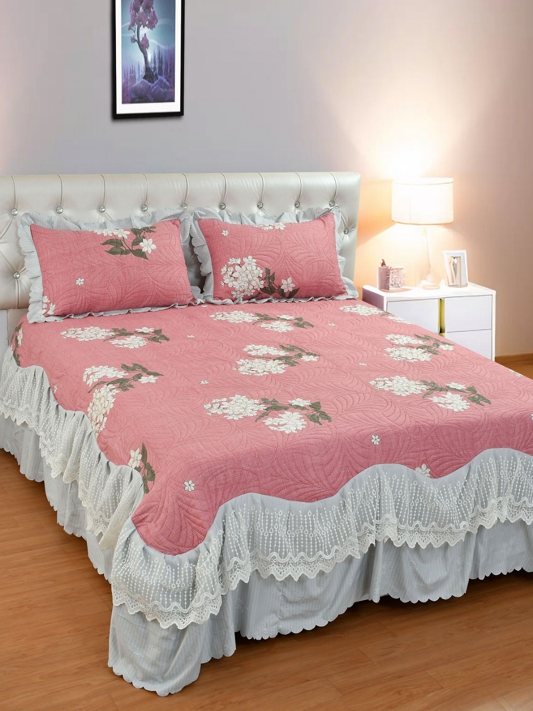

THE little BIG STORE Peach & White 300 TC King Bedsheet Set 1.82 m x 1.98m