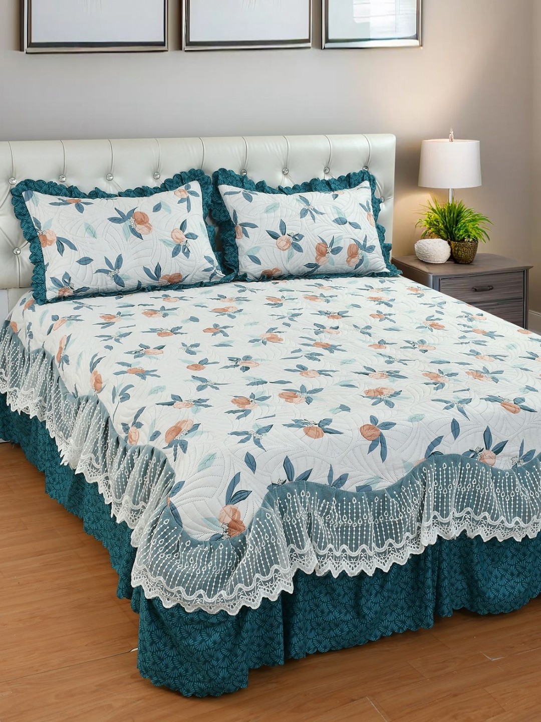 

THE little BIG STORE Teal Green & White 300 TC King Bedsheet Set 1.82 m x 1.98m