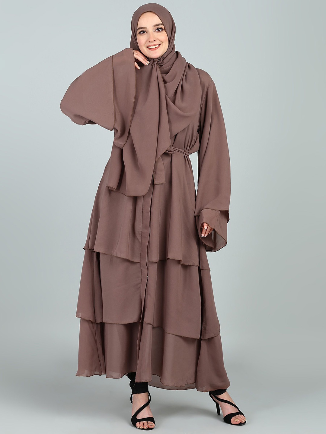 

BROKE BRAND Women Solid Long Sleeves Abaya Burqa, Brown