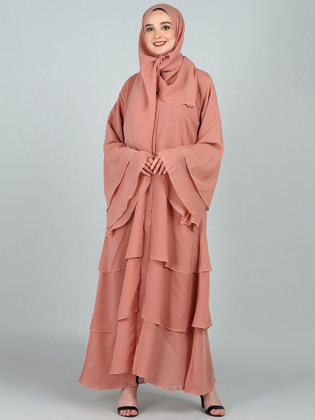 

BROKE BRAND Women Solid Triple Layer Abaya Burqa, Peach