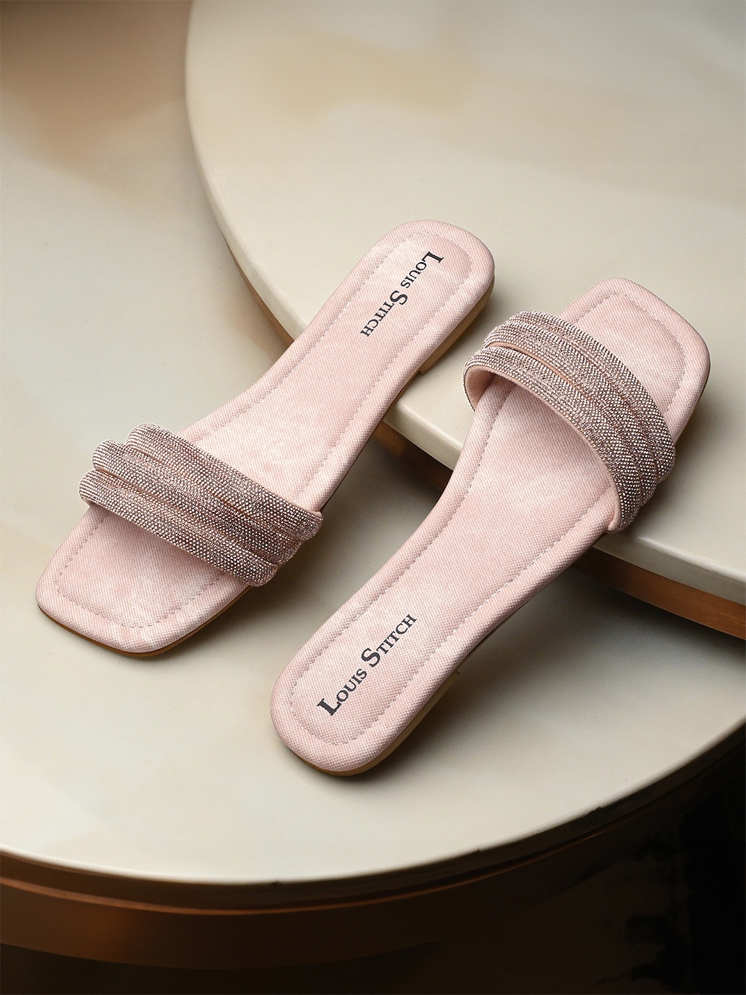 

LOUIS STITCH Women's Shiny Strap Flat Heel Lightweight Sandals, Pink