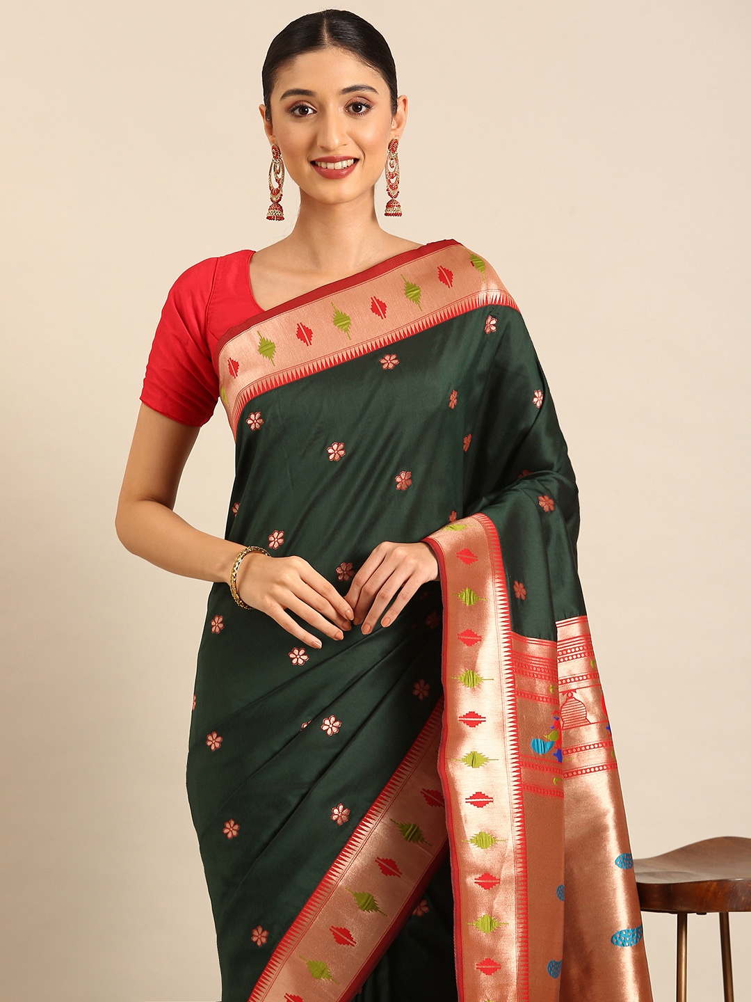 

Mitera Woven Design Zari Paithani Saree, Green