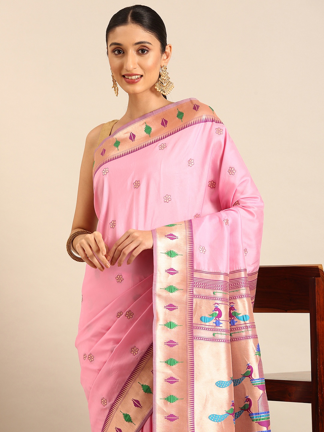 

Mitera Woven Design Zari Paithani Saree, Pink