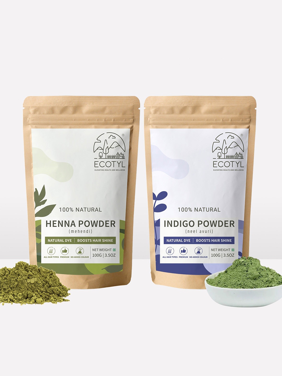 

Ecotyl Set Of 2 Henna & Indigo Powder Hair Colour For Natural Hair Dye - 100 g Each, Green
