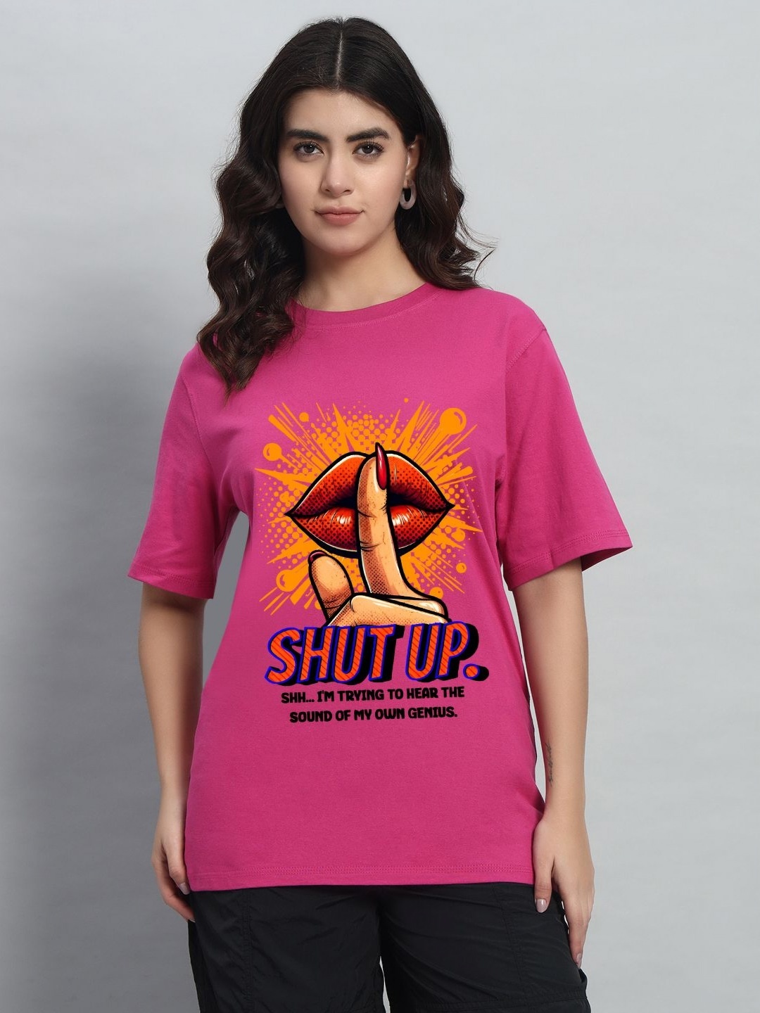 

N1F FASHION Women Graphic Printed Round Neck Cotton Relaxed Fit T-shirt, Pink