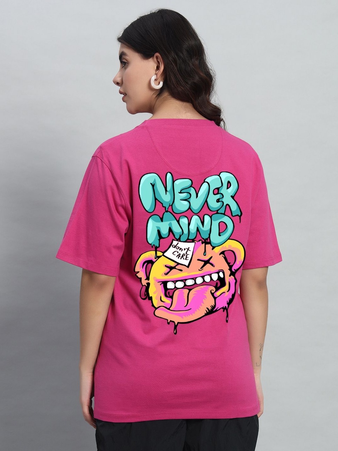 

N1F FASHION Women Graphic Printed Round Neck Cotton Relaxed Fit T-shirt, Pink