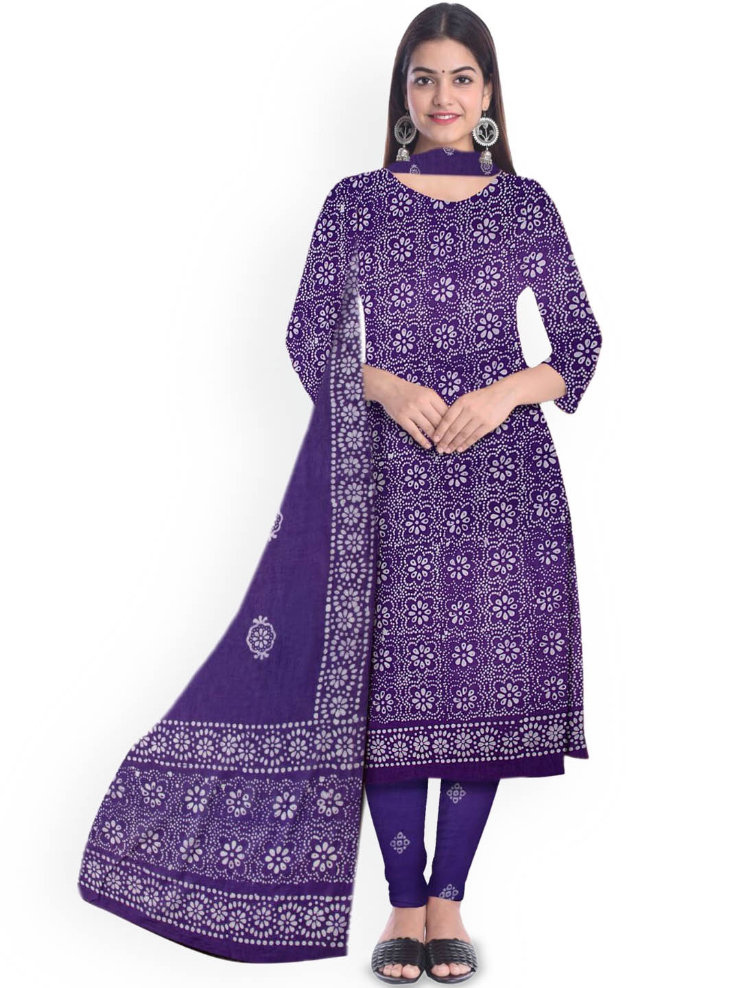 

Farooq Floral Printed Batik Pure Cotton Unstitched Dress Material, Purple