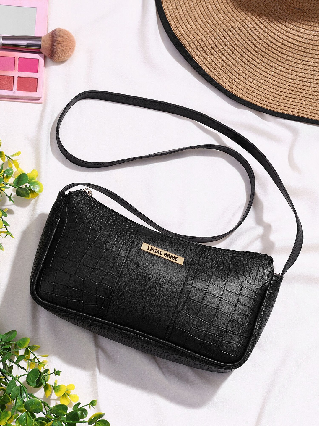 

LEGAL BRIBE Women Textured Crossbody Sling Bag, Black