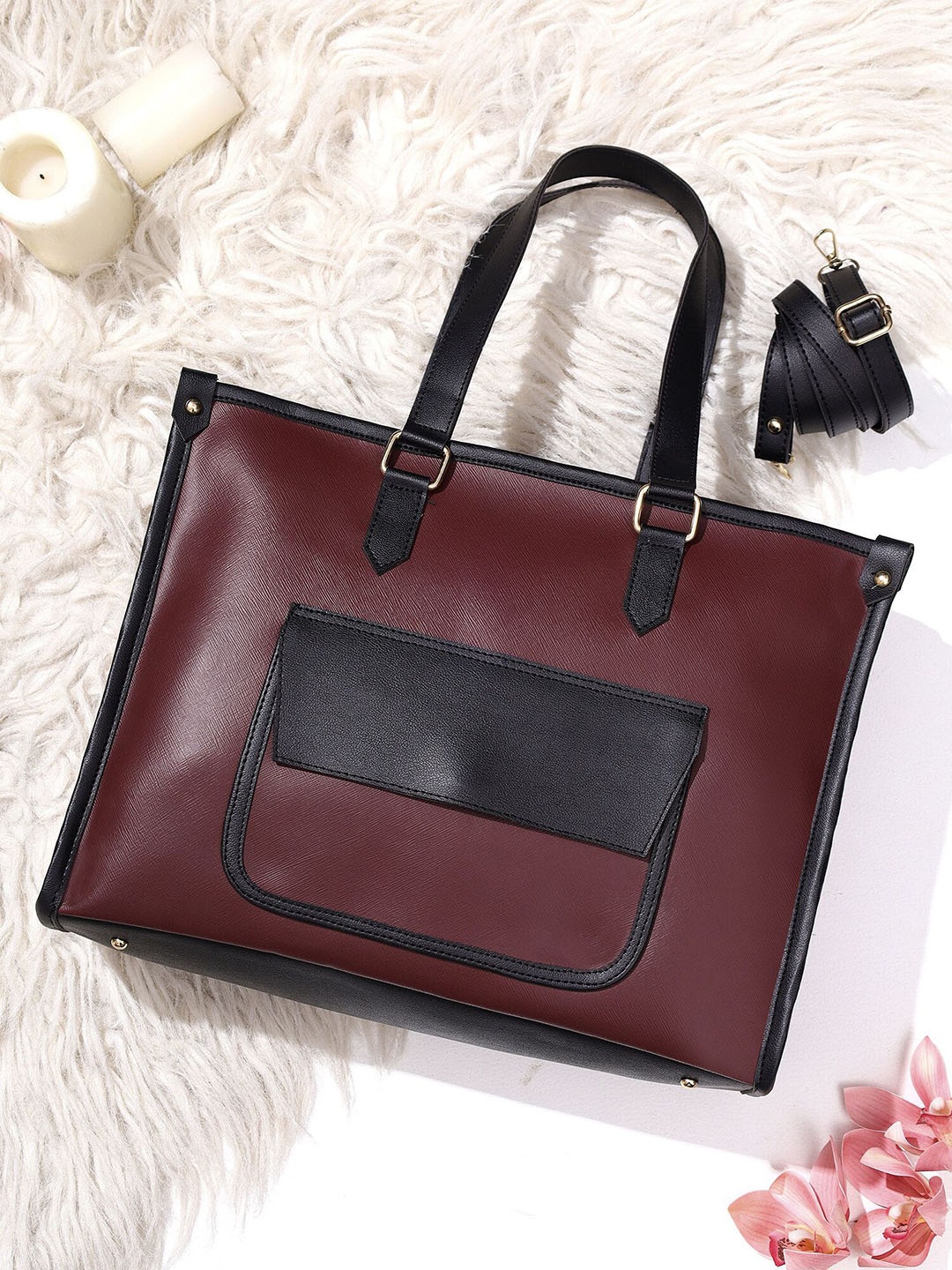 

LEGAL BRIBE Women Colourblocked Shopper Tote Bag, Maroon