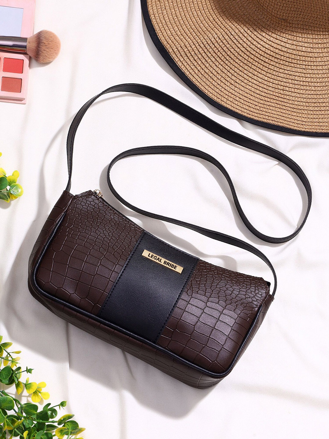 

LEGAL BRIBE Women Colourblocked Crossbody Sling Bag, Brown