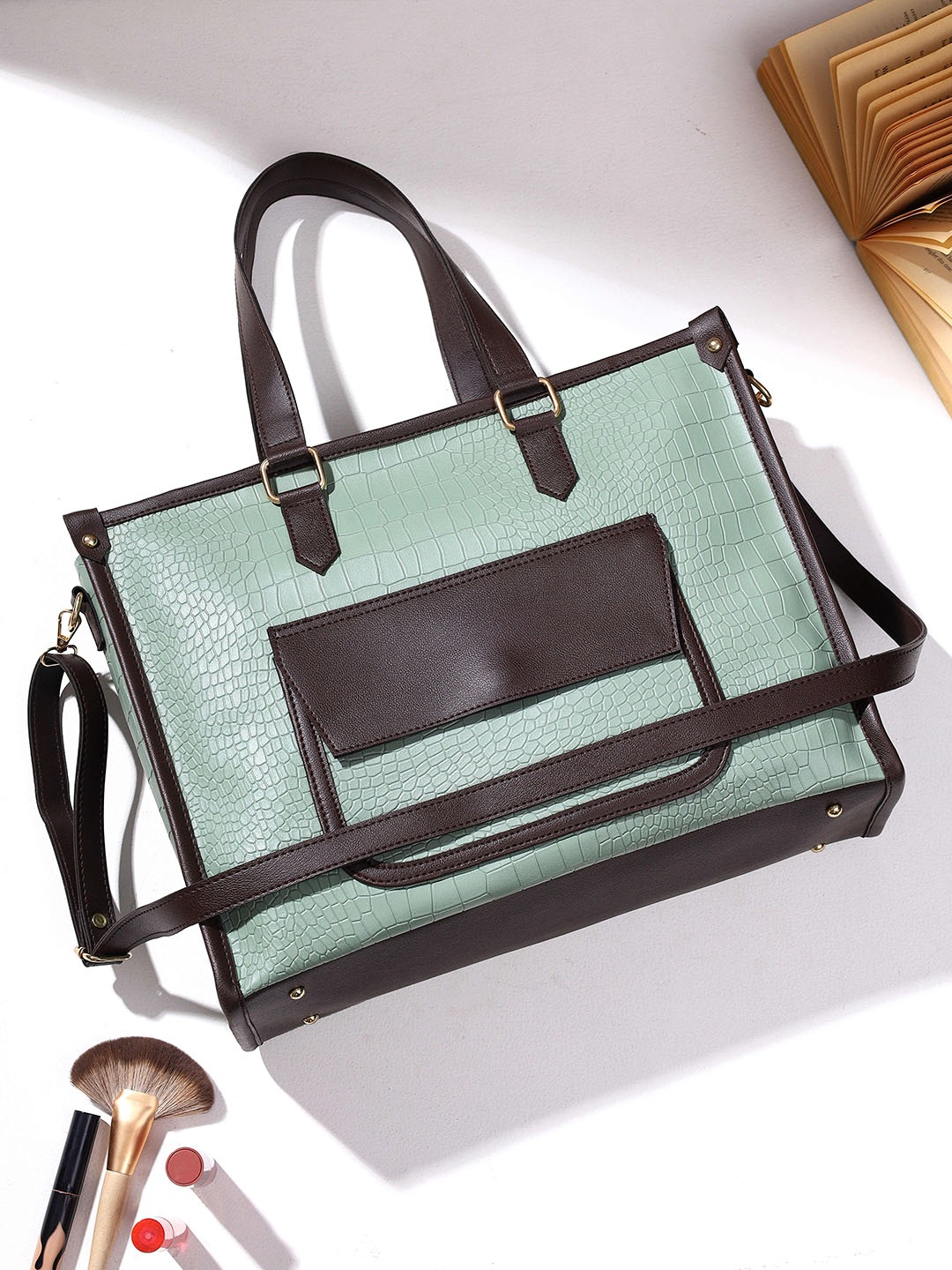 

LEGAL BRIBE Women Colourblocked Shopper Tote Bag, Sea green