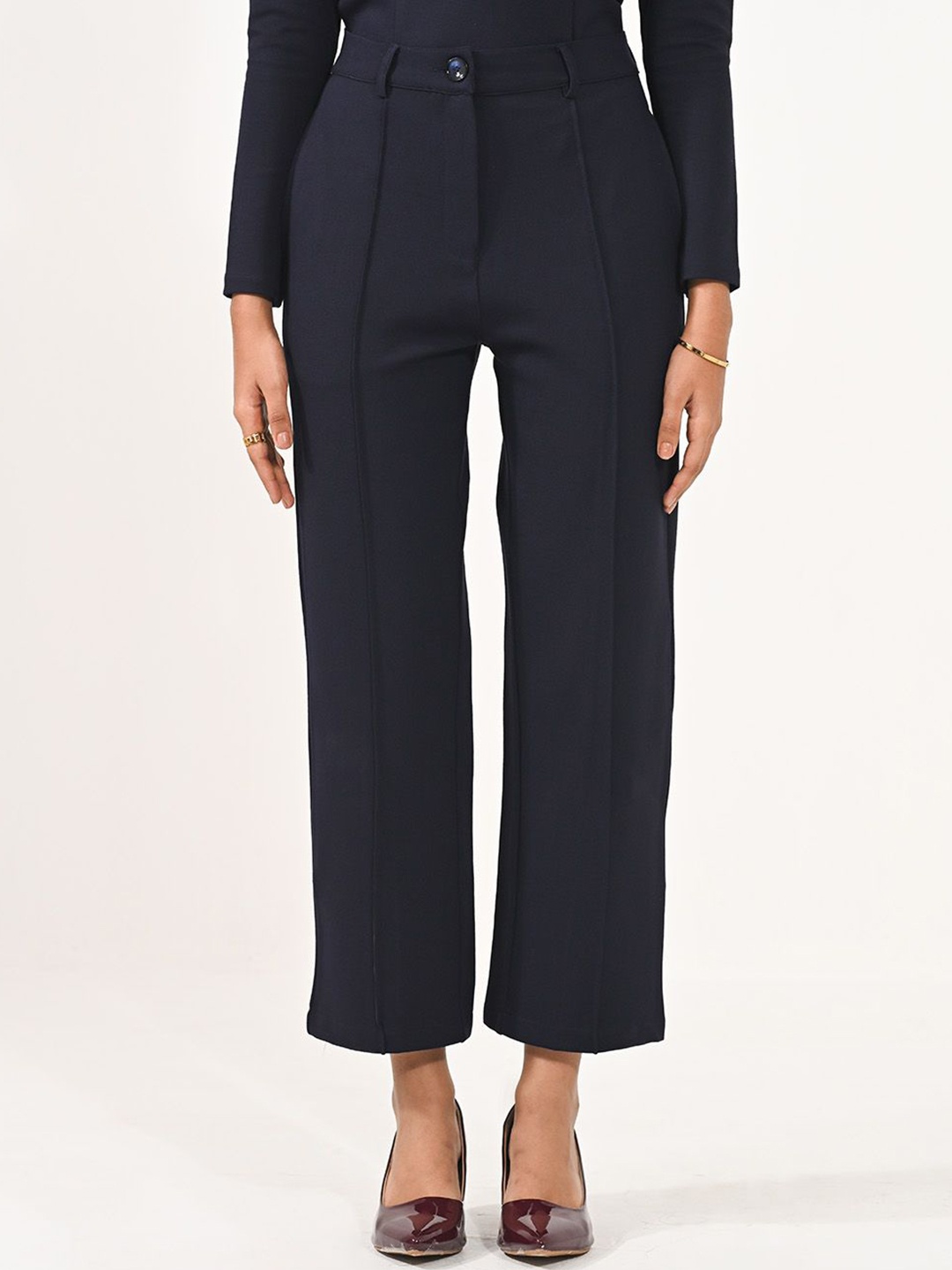 

Aamili Women Cotton Tapered Fit Culottes Trousers, Navy blue