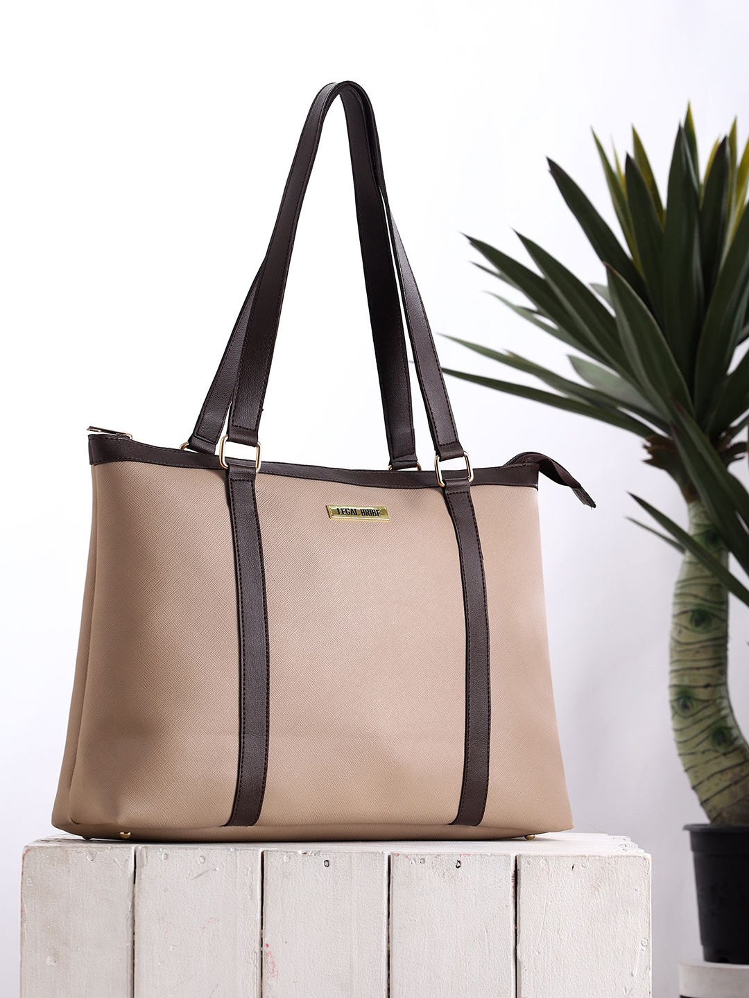 

LEGAL BRIBE Women Textured Shopper Tote Bag, Beige