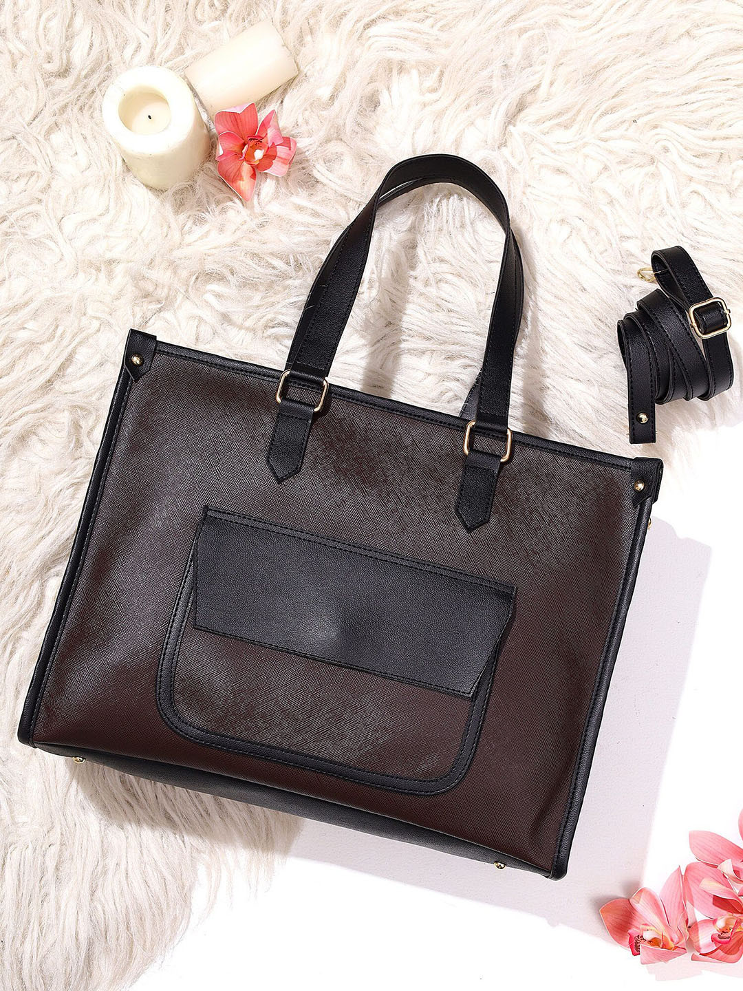 

LEGAL BRIBE Women Colourblocked Shopper Tote Bag, Brown